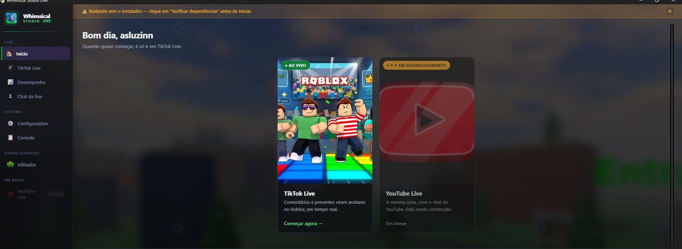 Tela do launcher